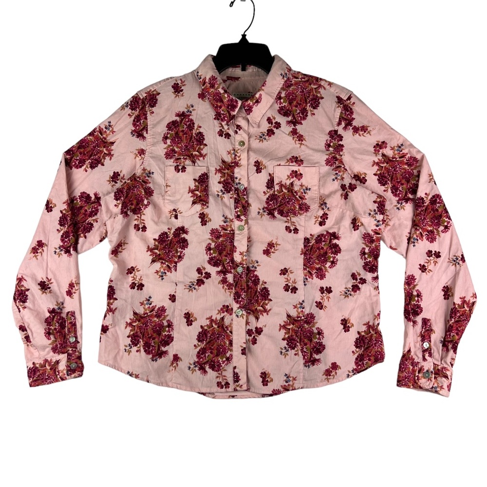 Crazy Horse Liz Claiborne Floral Corduroy Button Down Shirt Womens Size XL Pink